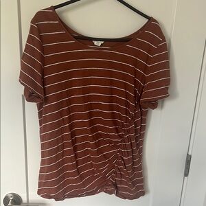 Caslon Brown and Cream Ruched Short Sleeve T-Shirt